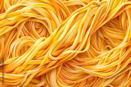 A delightful illustration of pasta nests arranged with fresh tomatoes and basil leaves, set against a light background.