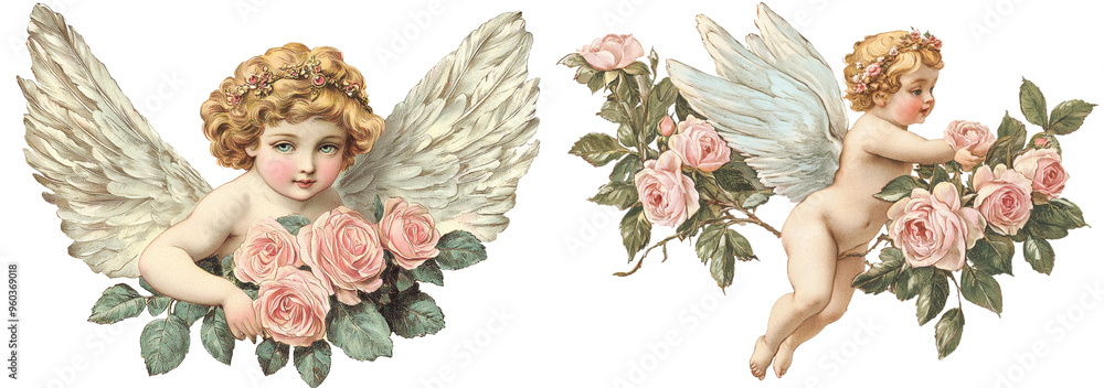 Fototapeta premium An angel plant with cherub illustration ephemera