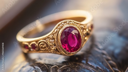 Exquisite Ruby Gemstone Ring in Ornate Gold Band Showcasing Luxury Fashion and Elegance