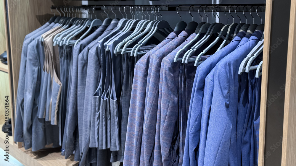 men's wardrobe. the range of clothes in the men's clothing store men's wardrobe. the range of clothes in the men's clothing store