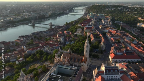 Church of Our Lady of Buda Castle, Aerial Shot of Fishermen's Bastion in Buda Castle, Budapest, Hungary. Budavari Church photo