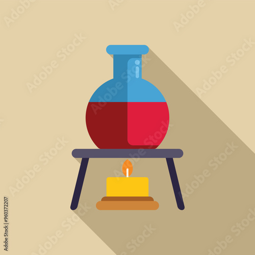 Round bottom flask is being heated by a candle flame in a lab setting