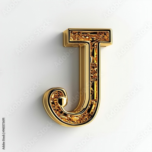 Stylish golden letter J design with a decorative texture, perfect for personalized decor or branding projects.