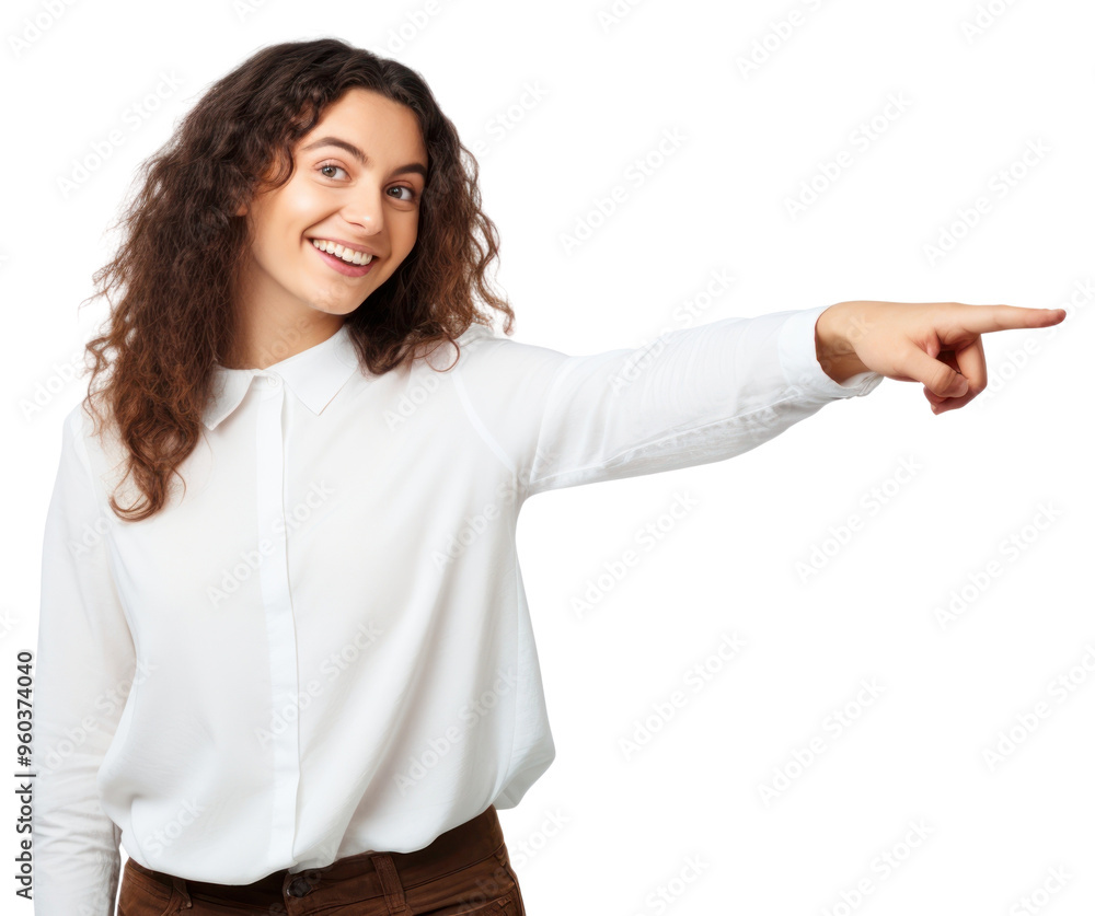 PNG Young woman pointing adult smile. PNG Young woman pointing adult smile.