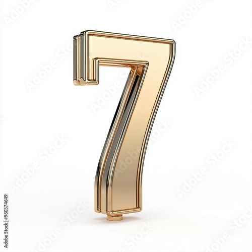 Shiny golden number seven isolated on a white background, ideal for use in marketing or numerical representation.