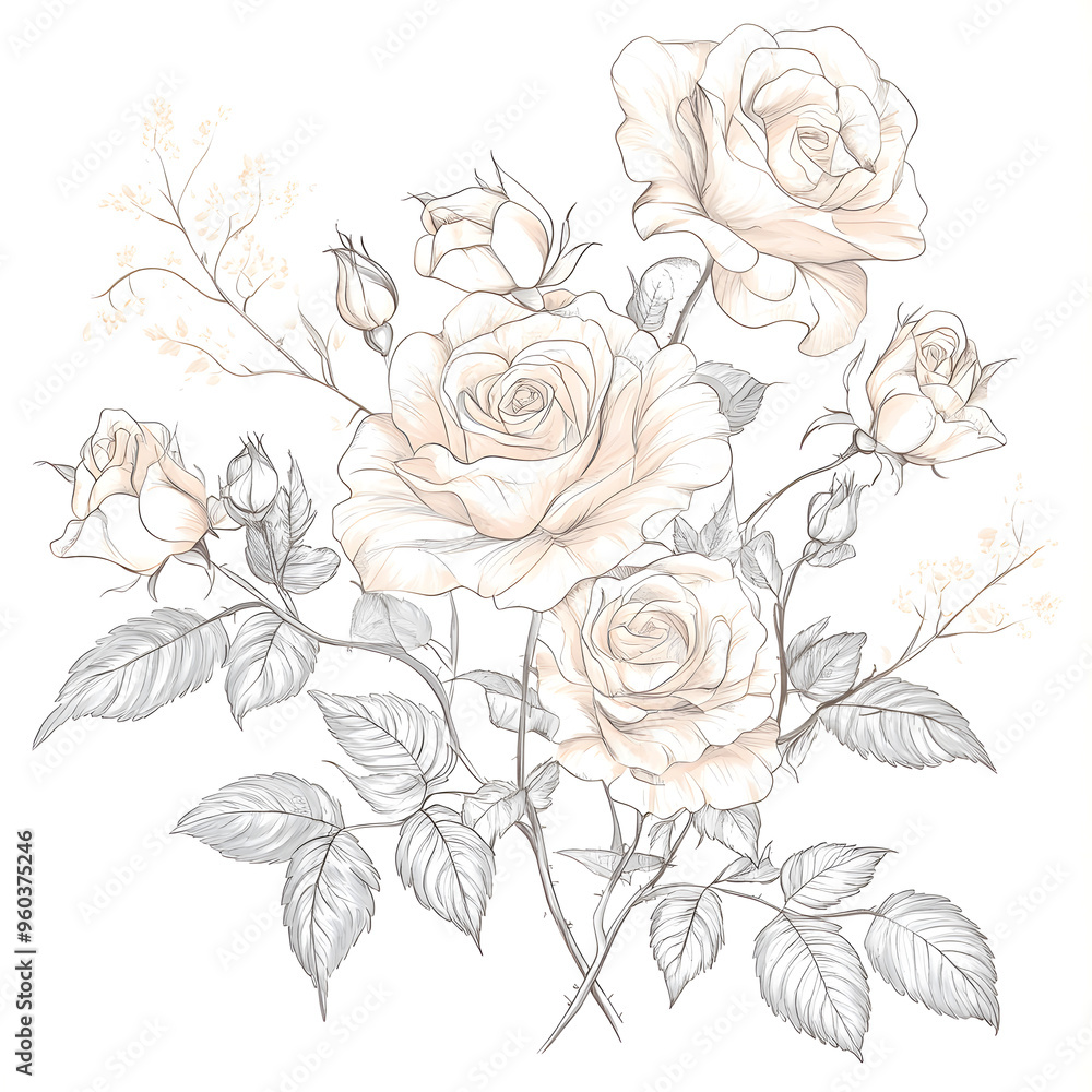 2D illustrator doodle-style floral and leaf graphics on a white background or wallpaper 2D illustrator doodle-style floral and leaf graphics on a white background or wallpaper