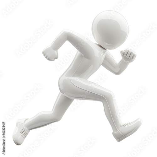 A 3D white figure running in a dynamic pose, symbolizing speed, energy, and athleticism in motion.