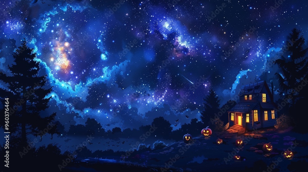 Halloween background with pumpkin and moon in the sky, card, poster Halloween background with pumpkin and moon in the sky, card, poster