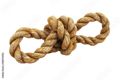 A tightly wound, natural fiber rope knot showcasing intricate loops and textures, ideal for artistic and practical uses.
