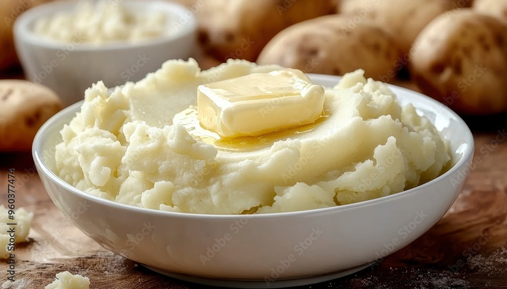 Bowl of Mashed Potatoes Topped with Butter Bowl of Mashed Potatoes Topped with Butter