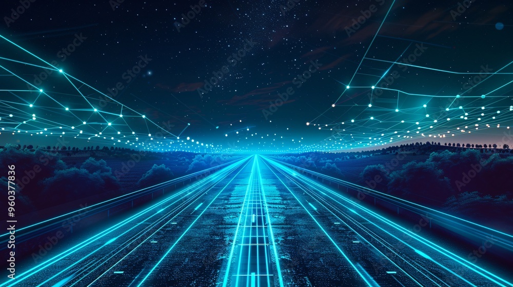 Obraz premium Futuristic Highway Through the Night Sky