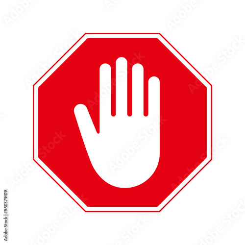 Red stop sign with hand