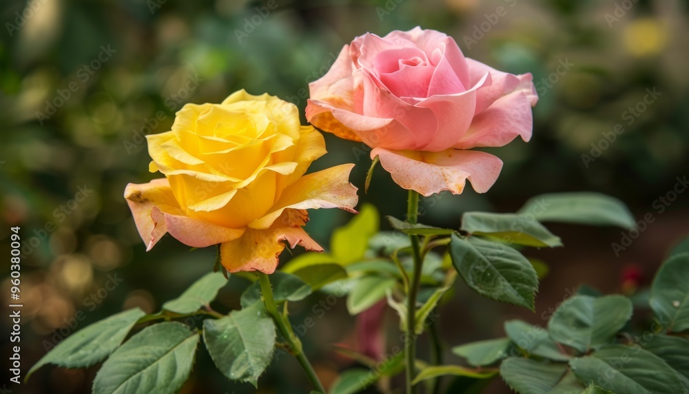 Vibrant Blooms: Yellow and Pink Roses in an Indian Winter Garden - Vibrant Blooms: Yellow and Pink Roses in an Indian Winter Garden -