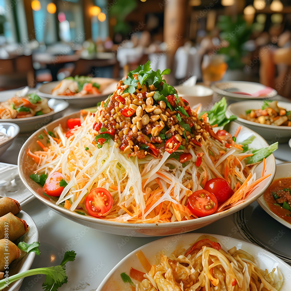 Som Tam is a spicy and refreshing green papaya salad from Thai cuisine. Som Tam is a spicy and refreshing green papaya salad from Thai cuisine.