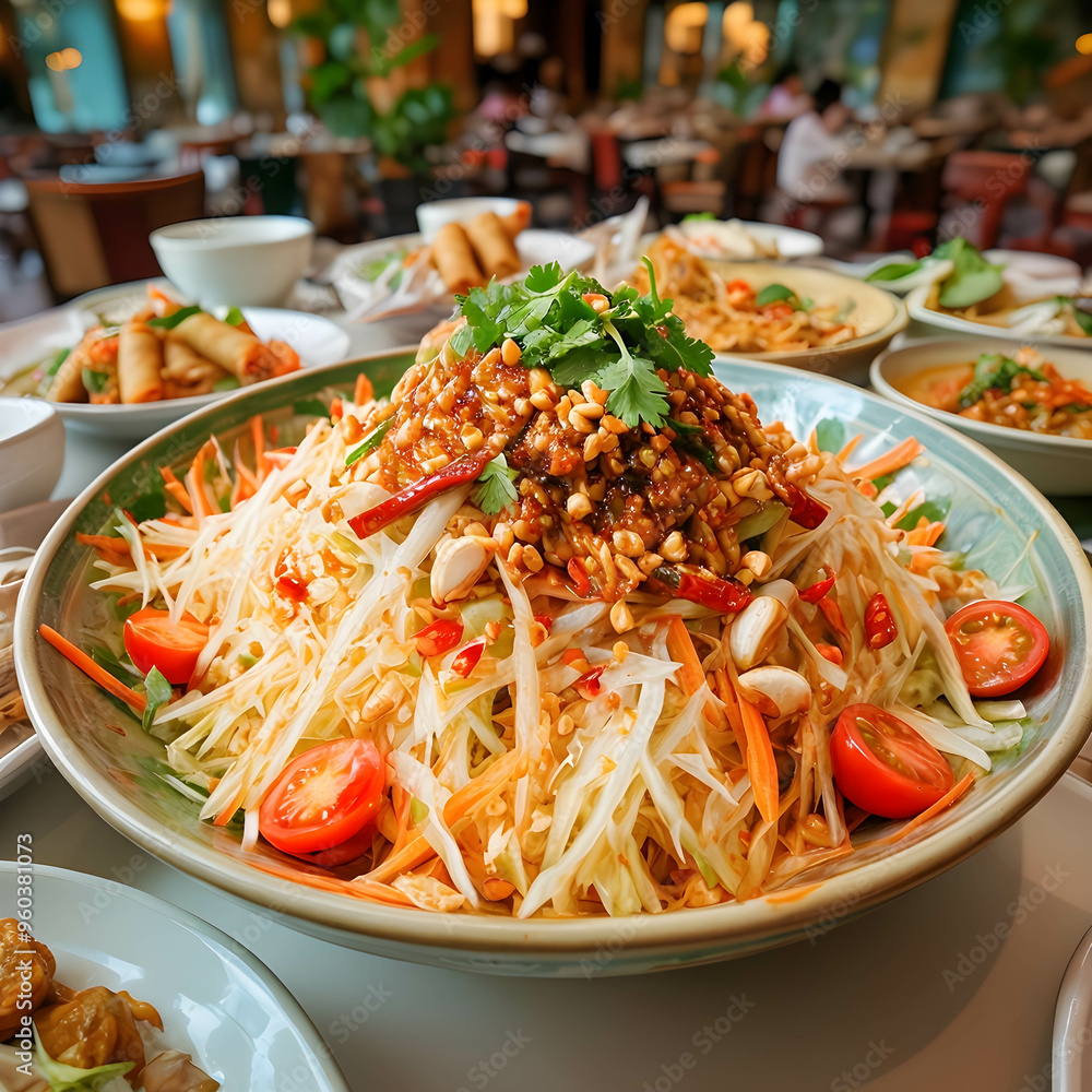 Som Tam is a spicy and refreshing green papaya salad from Thai cuisine. Som Tam is a spicy and refreshing green papaya salad from Thai cuisine.