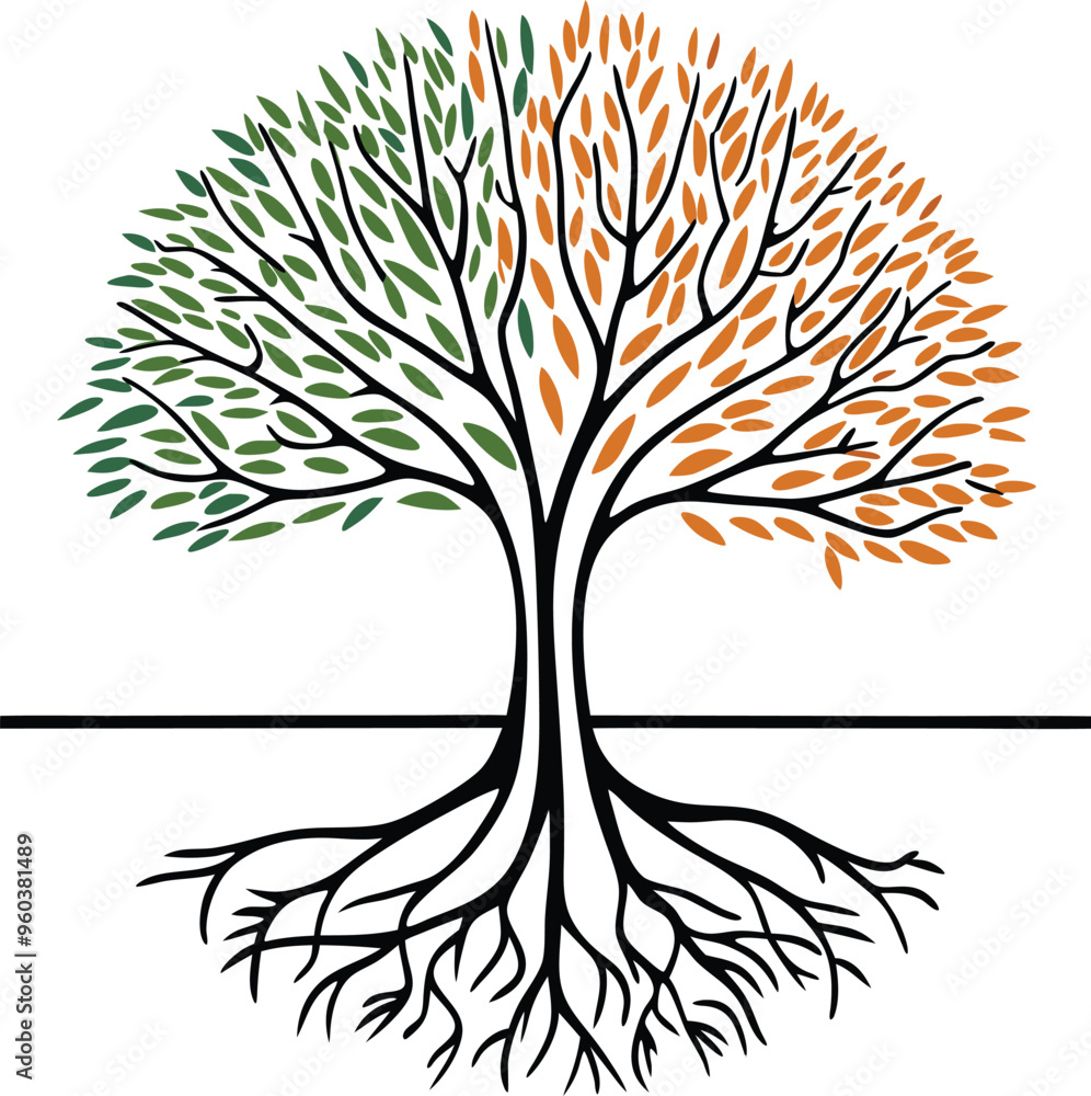 Naklejka premium Abstract tree with rainbow and colorful leaves vector illustration tree logo t-shirt