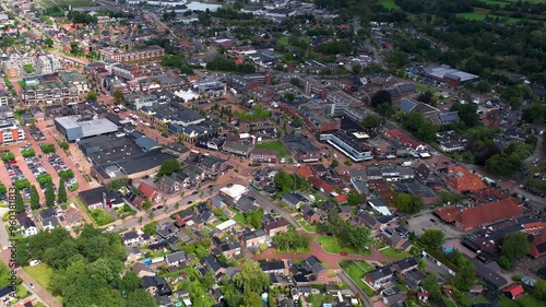 An aerial panorama view around the old town of the city Roden on a sunny summer day in the Netherlands photo