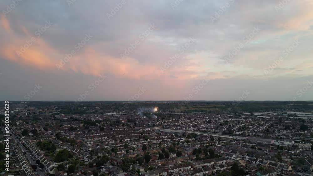 Aerial View of Luton City and its Residential Homes from High Altitude During Sunset Time. Footage Captured with Drone's Camera Aerial View of Luton City and its Residential Homes from High Altitude During Sunset Time. Footage Captured with Drone's Camera