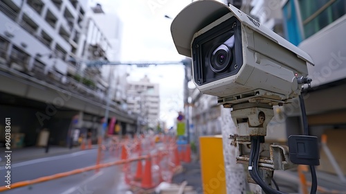 Outdoor camera recording activity in a construction site