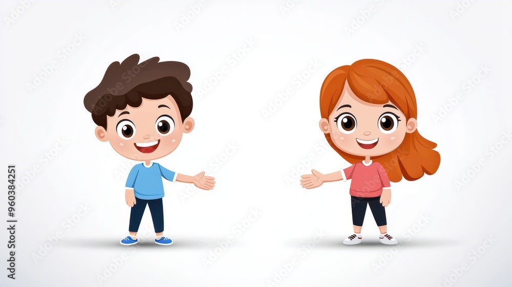 Joyful Cartoon Friends Celebrating Friendship Day with Handshake on Soft Background Joyful Cartoon Friends Celebrating Friendship Day with Handshake on Soft Background