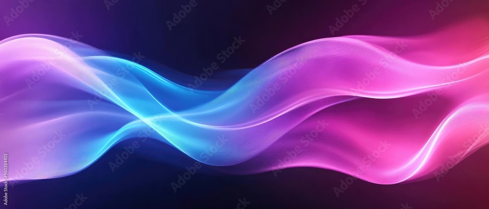 Fototapeta premium A vibrant wave of swirling pink and blue light creating a dynamic, abstract background perfect for modern designs.