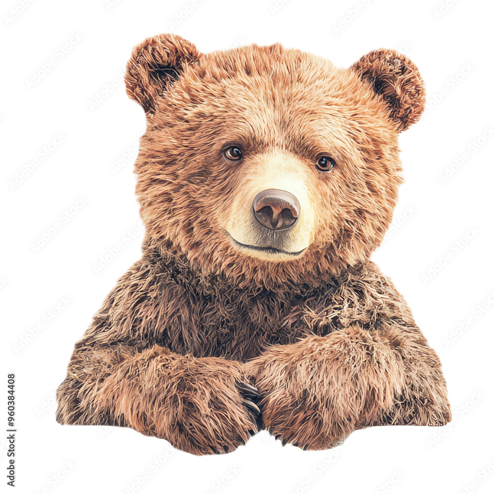 Cute brown bear cub sitting on a clear surface, looking directly at the camera. Cute brown bear cub sitting on a clear surface, looking directly at the camera.