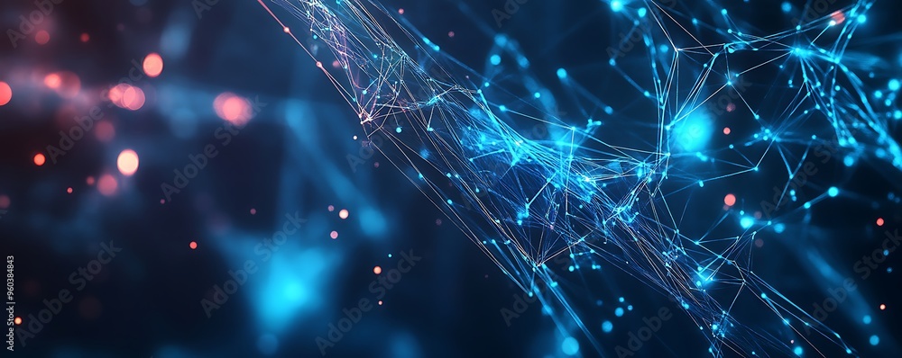 Fototapeta premium Abstract Digital Network with Glowing Blue Lines and Nodes