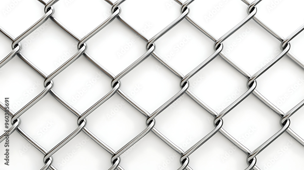 Close-up of Shiny Chain Link Fence on White Background Close-up of Shiny Chain Link Fence on White Background