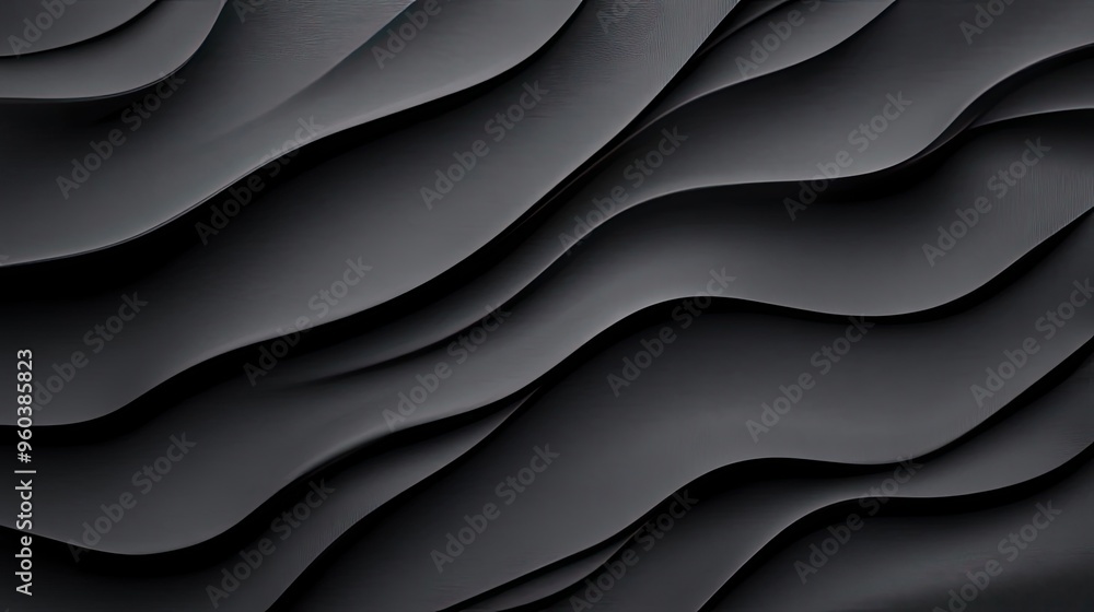 Abstract black wave pattern with soft curves creating depth and texture, ideal for backgrounds and modern design. Abstract black wave pattern with soft curves creating depth and texture, ideal for backgrounds and modern design.
