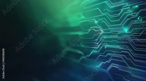 Abstract technology background featuring intricate circuit patterns and a blend of green and blue hues, symbolizing digital innovation.