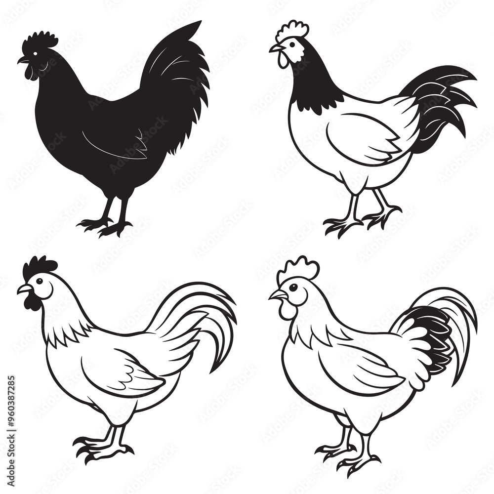 Fototapeta premium 3d rendering of dynamic chicken silhouette line art. generative AI