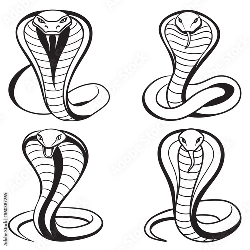3d rendering of dynamic cobra  silhouette line art. generative AI
