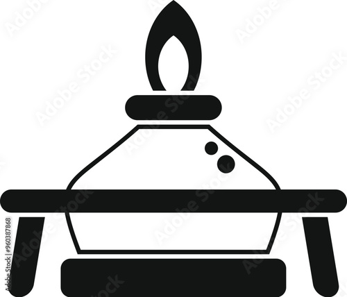 This is a vector illustration of a spirit lamp burning with flame over a tripod laboratory equipment