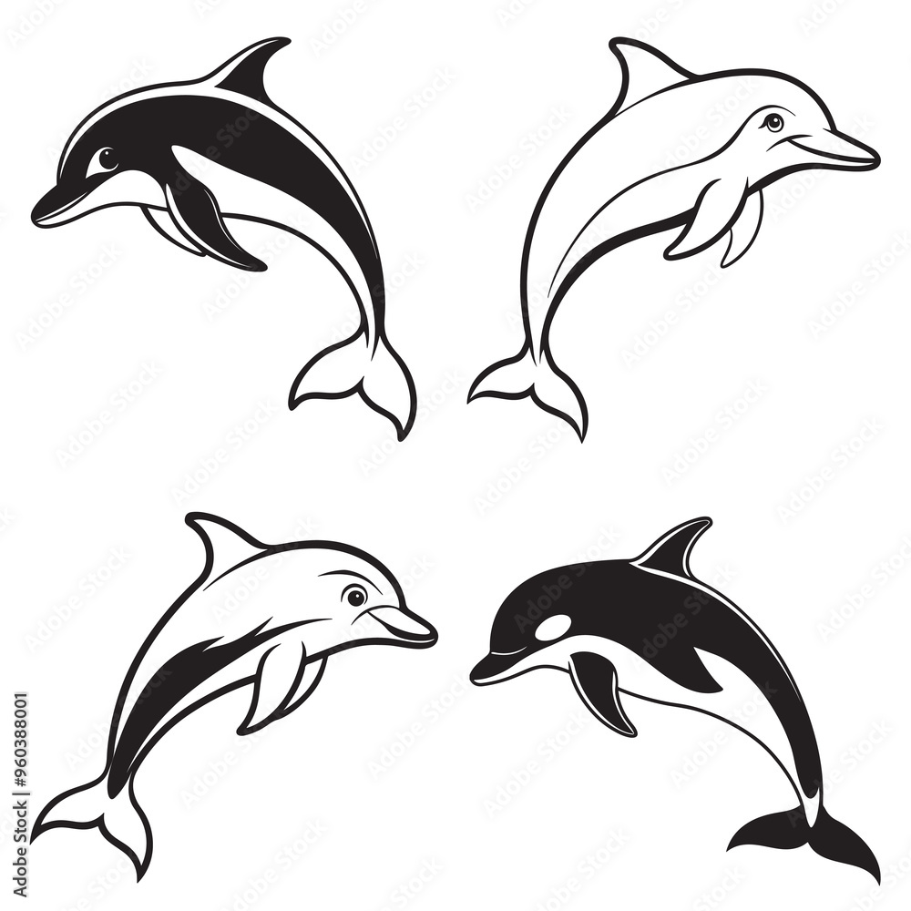 Fototapeta premium 3d rendering of dynamic dolphin silhouette line art. generative AI