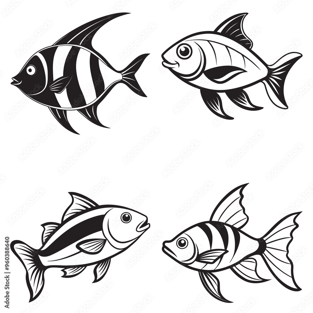 Fototapeta premium 3d rendering of dynamic fish silhouette line art. generative AI