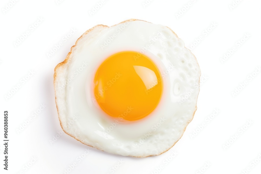 One fried egg isolated on white background, top view One fried egg isolated on white background, top view