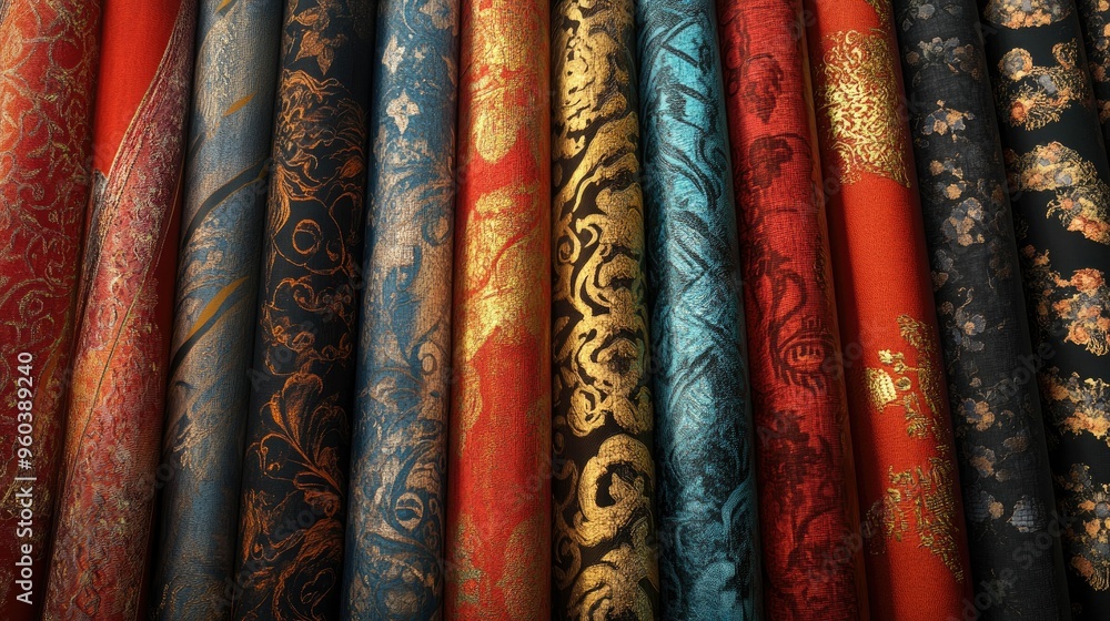 High-resolution rendering of ornate Chinese fabric patterns, featuring detailed patterns and textures for use in textile design High-resolution rendering of ornate Chinese fabric patterns, featuring detailed patterns and textures for use in textile design