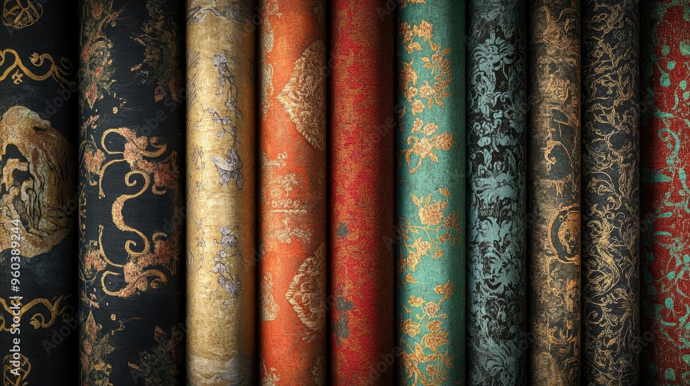 High-resolution rendering of ornate Chinese fabric patterns, featuring detailed patterns and textures for use in textile design High-resolution rendering of ornate Chinese fabric patterns, featuring detailed patterns and textures for use in textile design