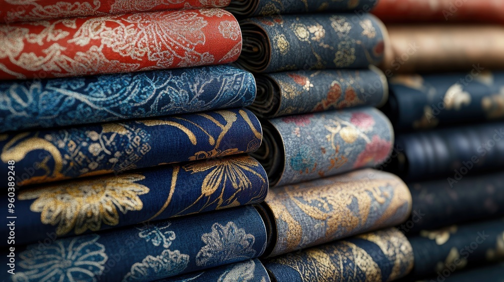 Fototapeta premium High-resolution rendering of ornate Chinese fabric patterns, featuring detailed patterns and textures for use in textile design