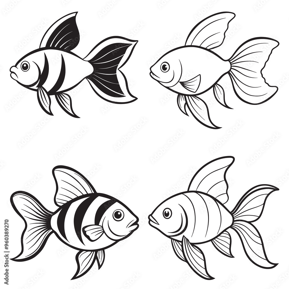 Fototapeta premium 3d rendering of dynamic goldfish silhouette line art. generative AI