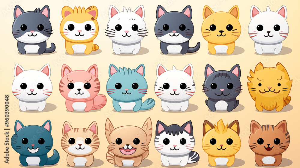 Set d'illustration de petits chats dans un style kawaii. Animaux domestiques, chat, animal de compagnie. Mignon, enfant. Pour conception et création graphique. Set d'illustration de petits chats dans un style kawaii. Animaux domestiques, chat, animal de compagnie. Mignon, enfant. Pour conception et création graphique.