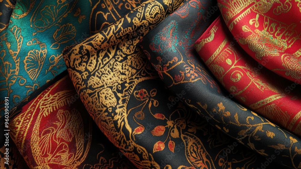 A modern interpretation of Indonesian fabric patterns in high resolution, highlighting intricate designs and bold colors for contemporary use A modern interpretation of Indonesian fabric patterns in high resolution, highlighting intricate designs and bold colors for contemporary use
