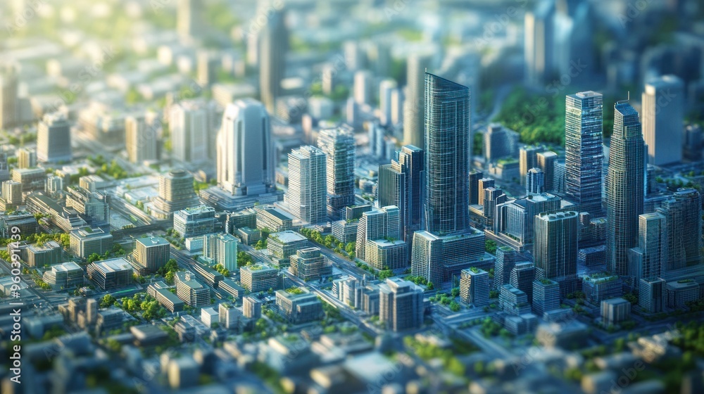 Obraz premium A smart city view with automated power grid systems seamlessly integrated, energy-efficient buildings,