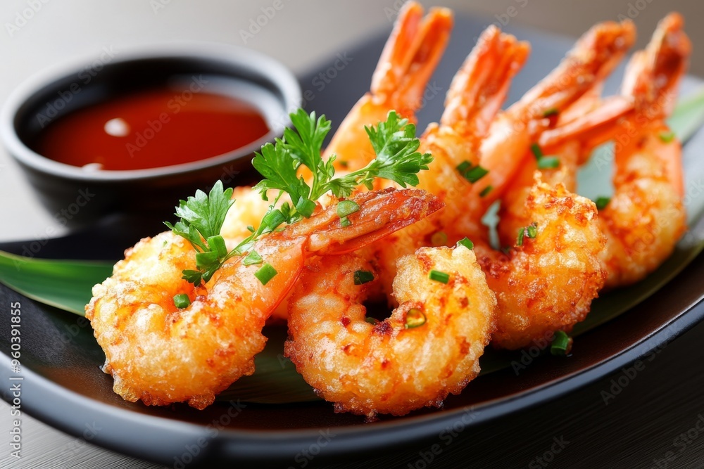 Japanese food, tempura, crispy batter involves lightly frying seafood and vegetables for a delicate, crunchy texture Japanese food, tempura, crispy batter involves lightly frying seafood and vegetables for a delicate, crunchy texture