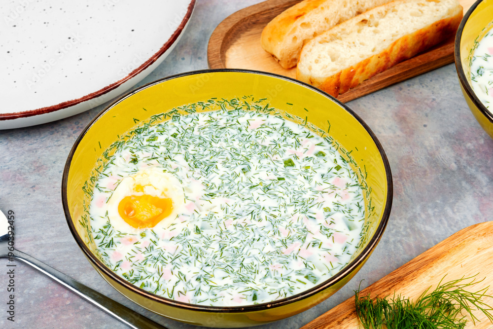Seasonal summer soup okroshka. Seasonal summer soup okroshka.
