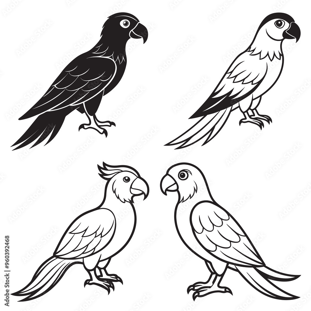 Fototapeta premium 3d rendering of dynamic parrot silhouette line art. generative AI