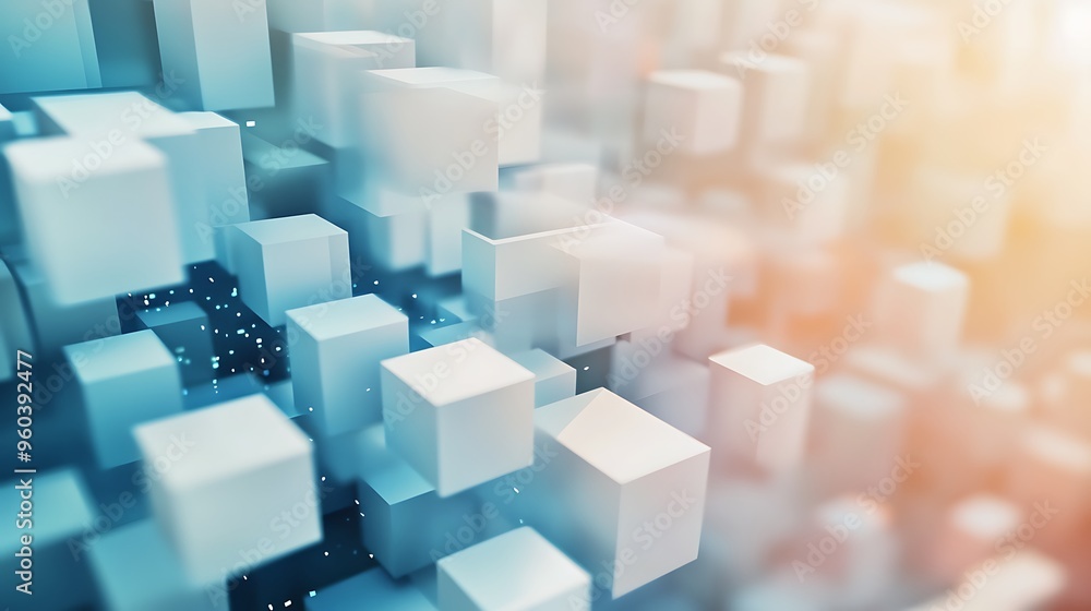 Abstract 3D Geometric Pattern with Glowing Cubes and Blurred Background Abstract 3D Geometric Pattern with Glowing Cubes and Blurred Background