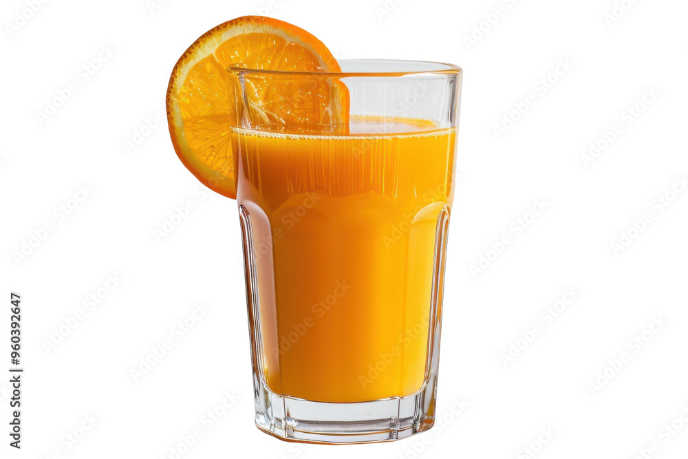 Refreshing orange juice served in a clear glass with a slice of orange, perfect for breakfast or a summer drink. Refreshing orange juice served in a clear glass with a slice of orange, perfect for breakfast or a summer drink.