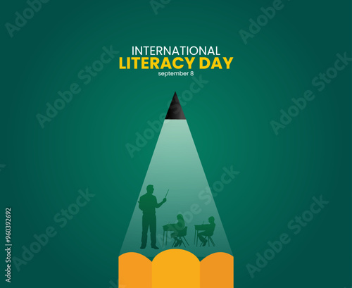 International Literacy Day, Education day concept. Literacy dar creative design. teacher reads students vector.