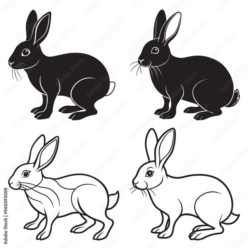 Fototapeta premium 3d rendering of dynamic rabbit silhouette line art. generative AI